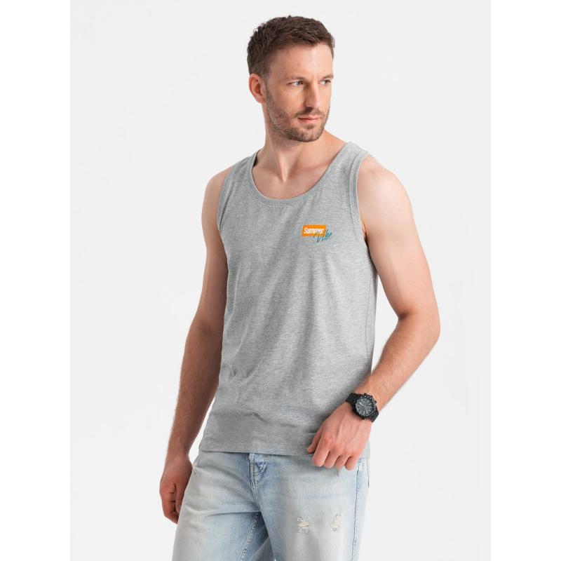 Pánské bavlněné tílko s potiskem Summer Vibe - šedý melír V3