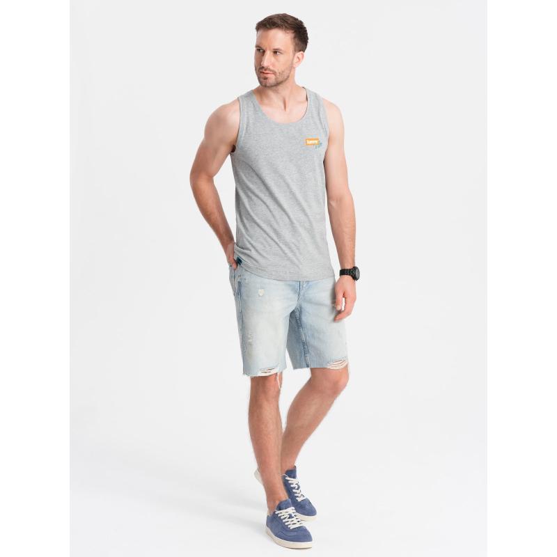 Pánské bavlněné tílko s potiskem Summer Vibe - šedý melír V3