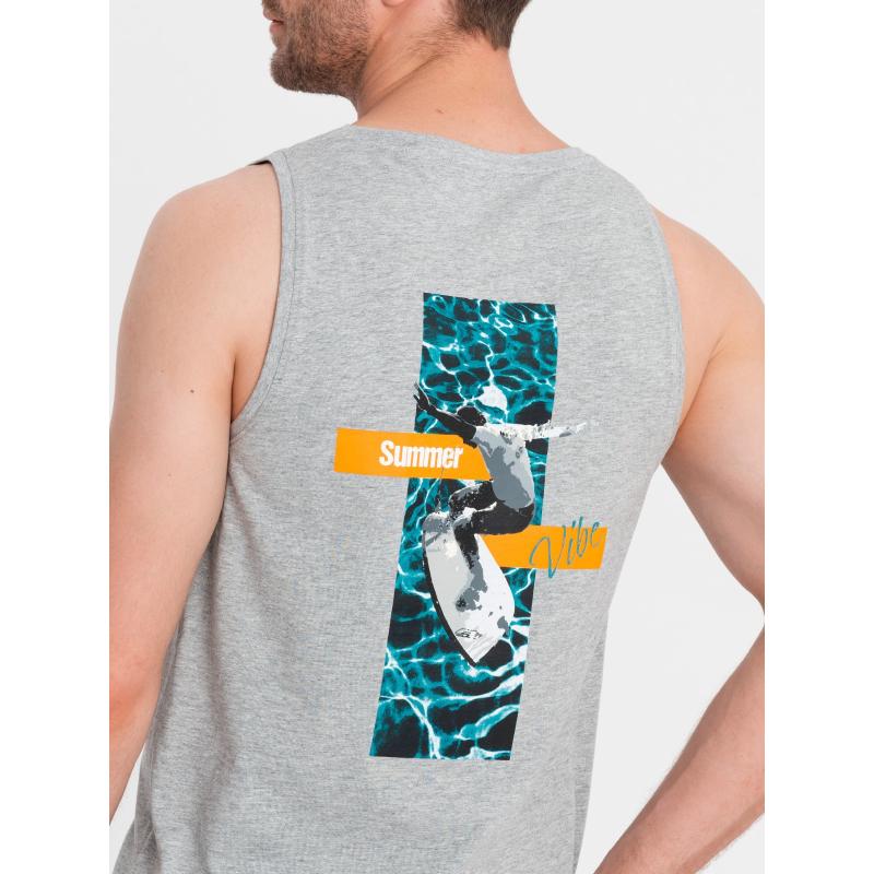 Pánské bavlněné tílko s potiskem Summer Vibe - šedý melír V3