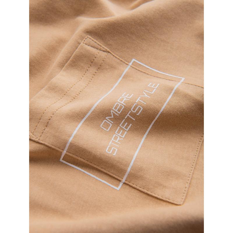 Pánske bavlnené tričko s potlačou s vreckami Ombre Streetstyle - pieskové V6
