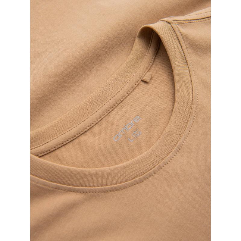 Pánske bavlnené tričko s potlačou s vreckami Ombre Streetstyle - pieskové V6