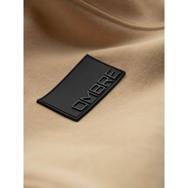 Pánská mikina bez knoflíků s kapucí a nášivkou - písková V2