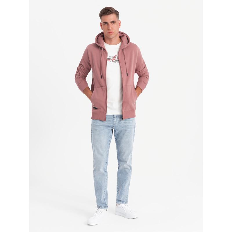 Pánská bavlněná mikina BASIC bez knoflíků - tmavě růžová V4