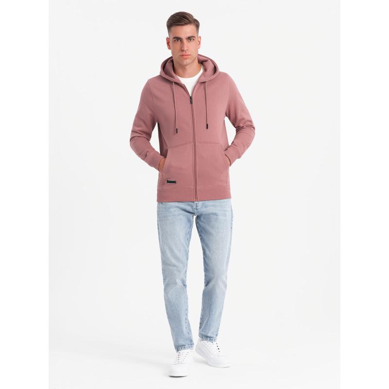 Pánská bavlněná mikina BASIC bez knoflíků - tmavě růžová V4