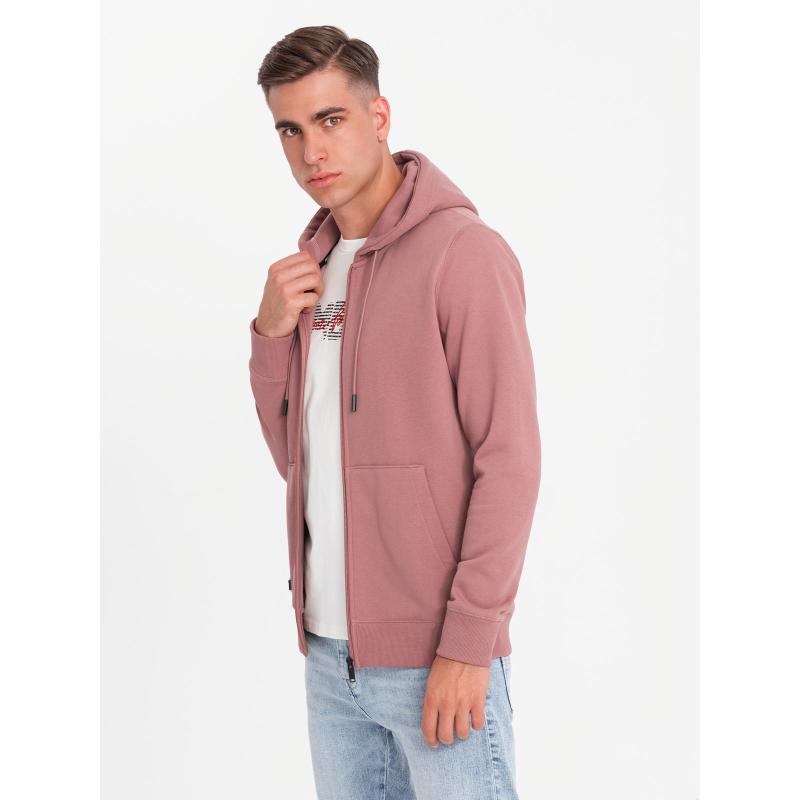 Pánská bavlněná mikina BASIC bez knoflíků - tmavě růžová V4