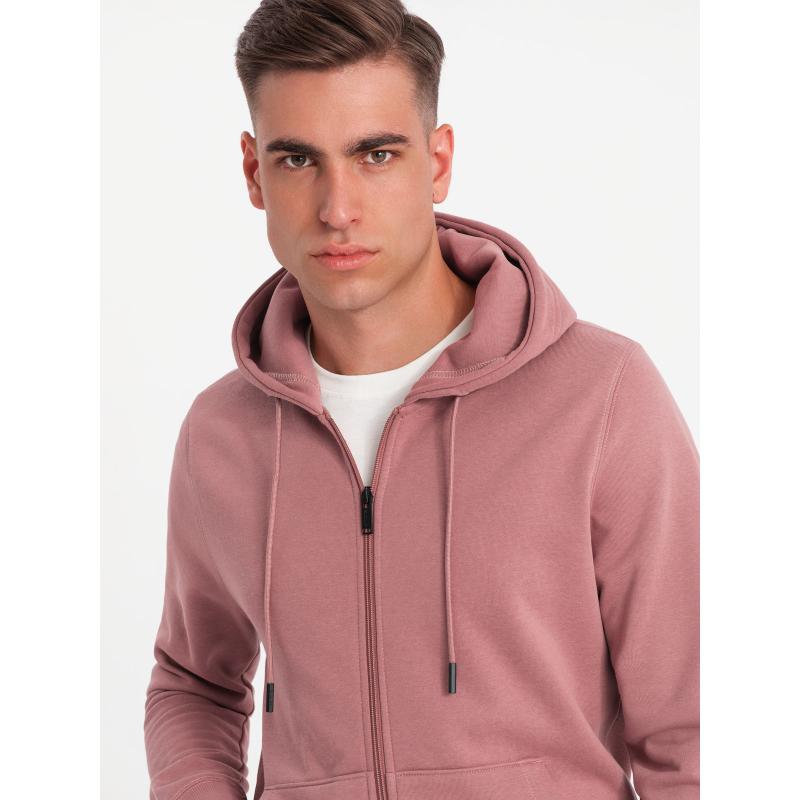 Pánská bavlněná mikina BASIC bez knoflíků - tmavě růžová V4