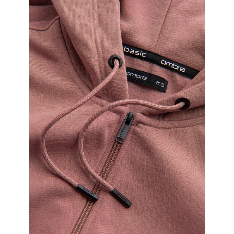 Pánská bavlněná mikina BASIC bez knoflíků - tmavě růžová V4