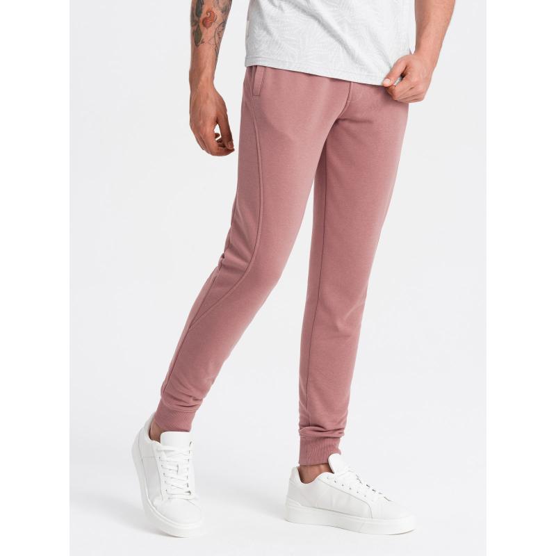 Pánské bavlněné tepláky BASIC jogger - tmavě růžové V4