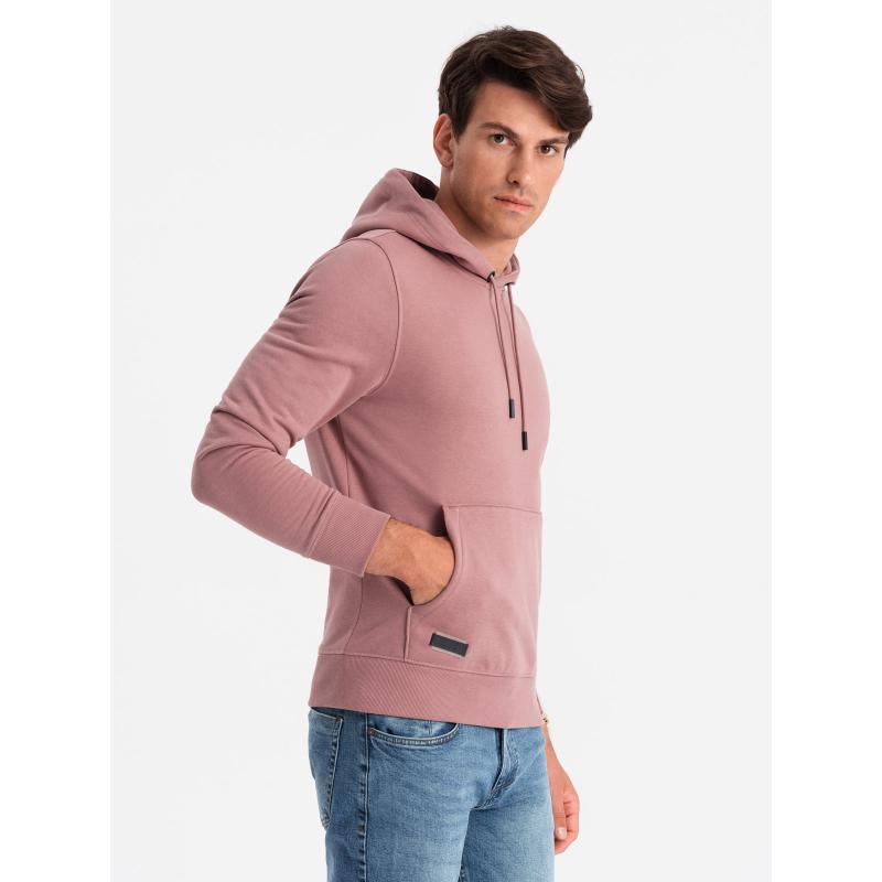 Pánská bavlněná mikina BASIC s klokankou a kapucí - tmavě růžová V4