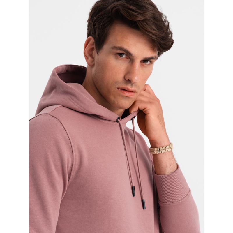 Pánská bavlněná mikina BASIC s klokankou a kapucí - tmavě růžová V4