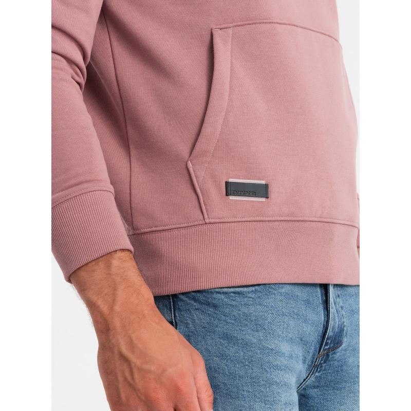 Pánská bavlněná mikina BASIC s klokankou a kapucí - tmavě růžová V4