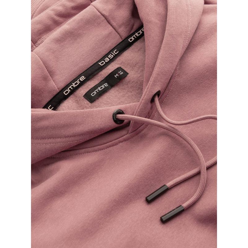 Pánská bavlněná mikina BASIC s klokankou a kapucí - tmavě růžová V4