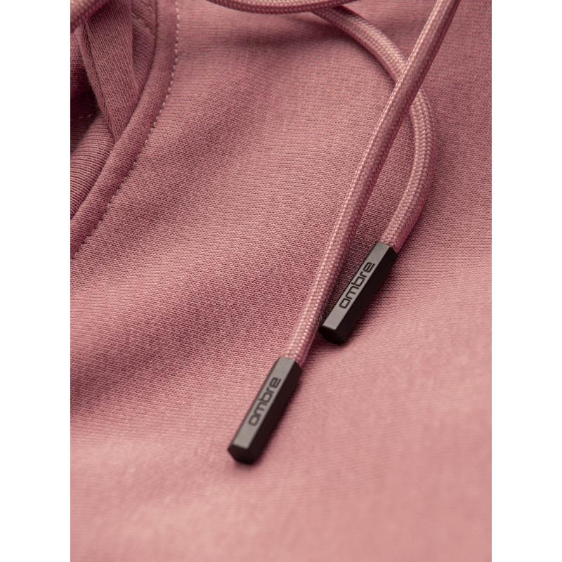 Pánská bavlněná mikina BASIC s klokankou a kapucí - tmavě růžová V4