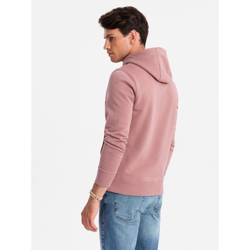 Pánská bavlněná mikina BASIC s klokankou a kapucí - tmavě růžová V4