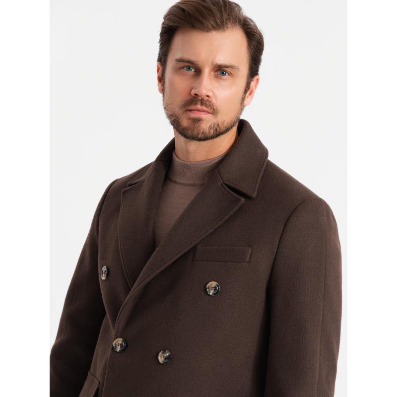 Pánský dvouřadový kabát s ozdobnými knoflíky - tmavě hnědý V3