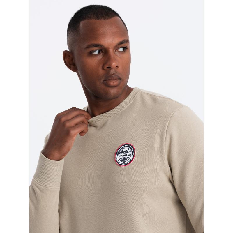 Pánská nepropínací mikina s nášivkou v univerzitním stylu - písková V3