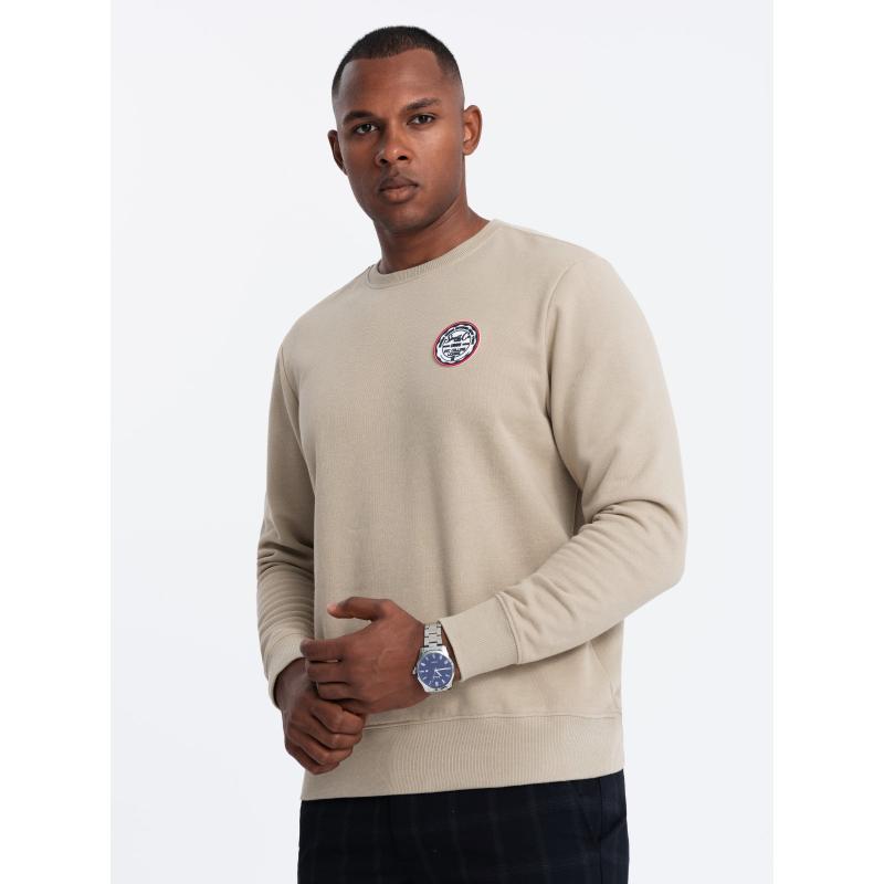 Pánská nepropínací mikina s nášivkou v univerzitním stylu - písková V3