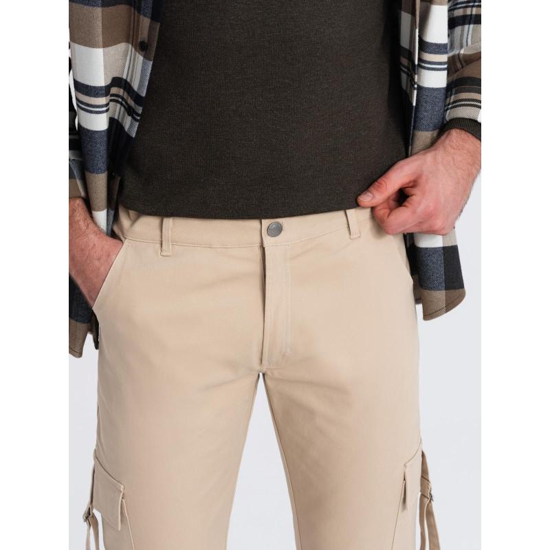 Férfi egyenes szárú cargo nadrág csíkos zsebekkel - homok V2 OM-PACG-0197 OM-PACG-0197