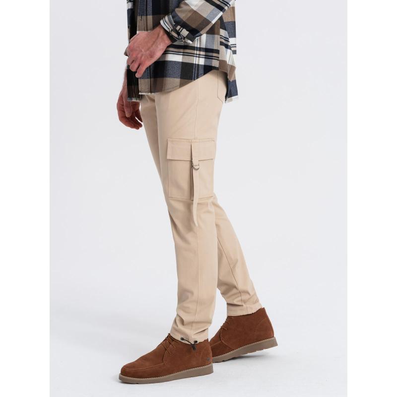 Férfi egyenes szárú cargo nadrág csíkos zsebekkel - homok V2 OM-PACG-0197 OM-PACG-0197
