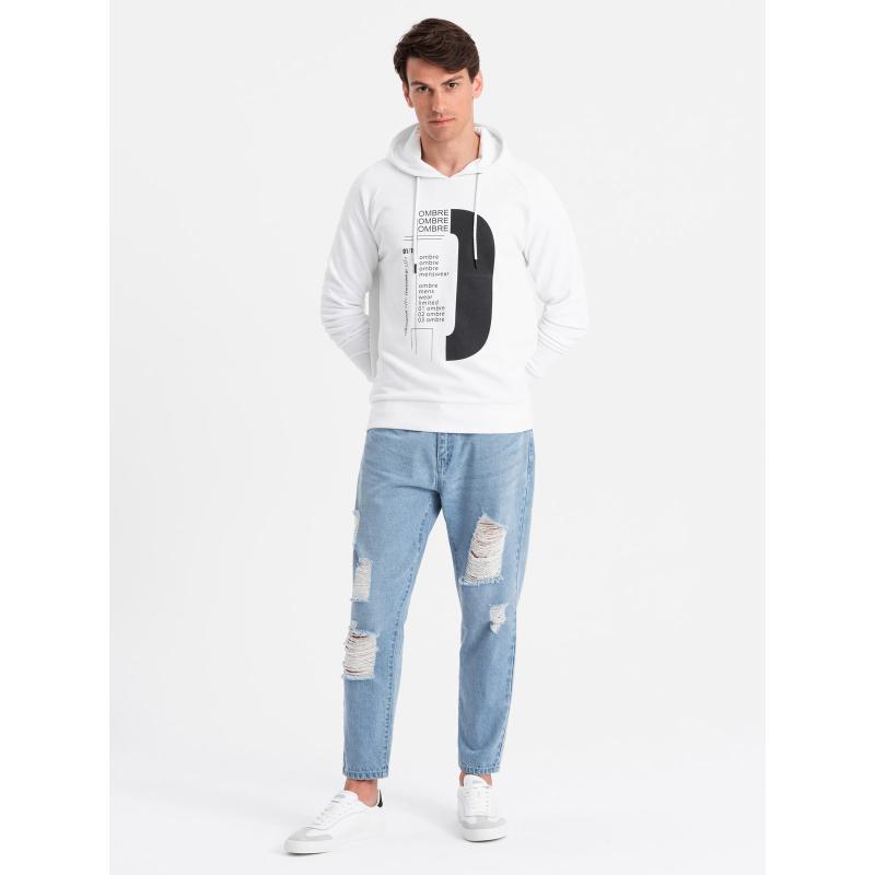 Pánské džínové kalhoty TAPERED FIT s otvory - světle modré V1 OM-PADP-0175