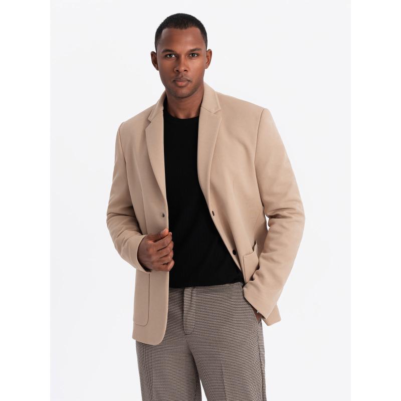 Férfi zakó magas gallérral és kapucnival - világosbarna V1 OM-BLZB-0133 OM-BLZB-0133