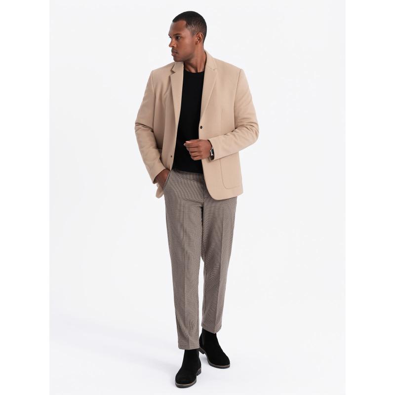 Férfi zakó magas gallérral és kapucnival - világosbarna V1 OM-BLZB-0133 OM-BLZB-0133