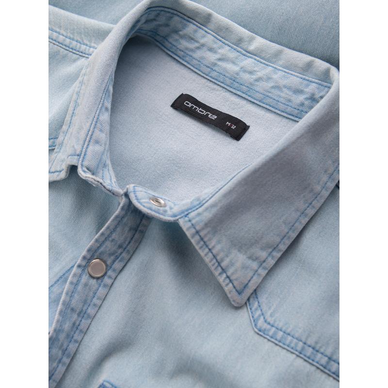 Pánske džínsové tričko s vreckami - svetlomodré V1