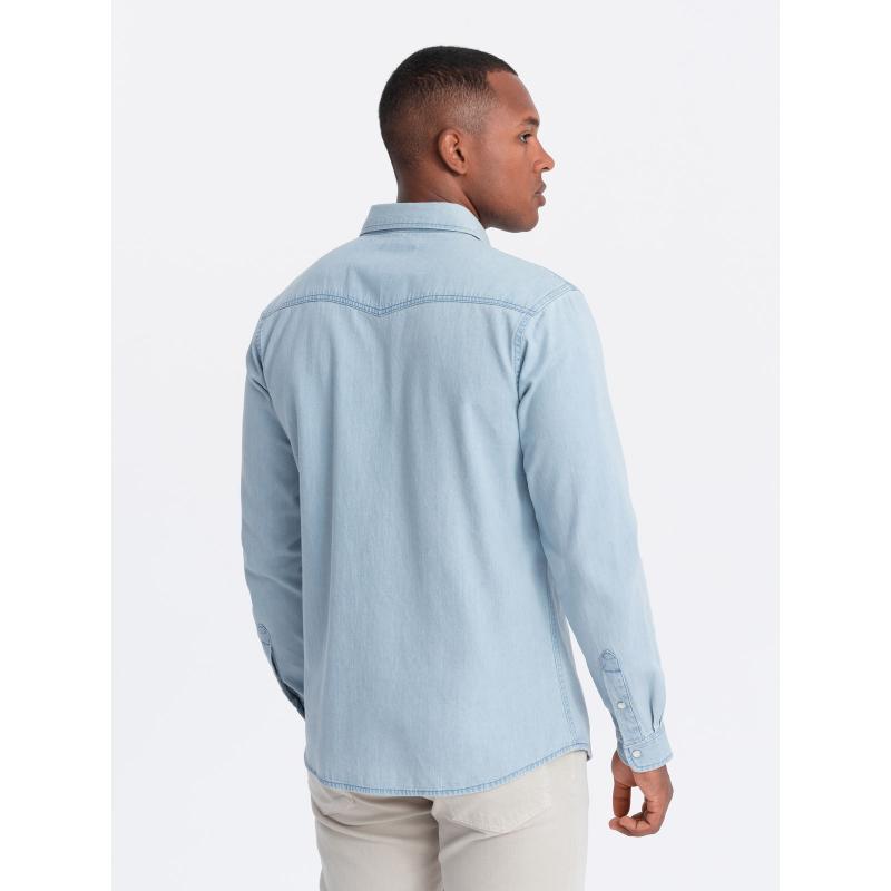 Pánske džínsové tričko s vreckami - svetlomodré V1