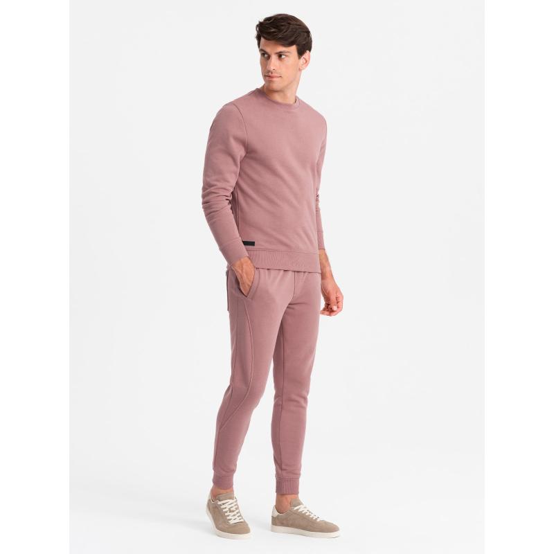Pánská bavlněná mikinová souprava BASIC mikina bez kapuce + tepláky - tmavě růžová V4