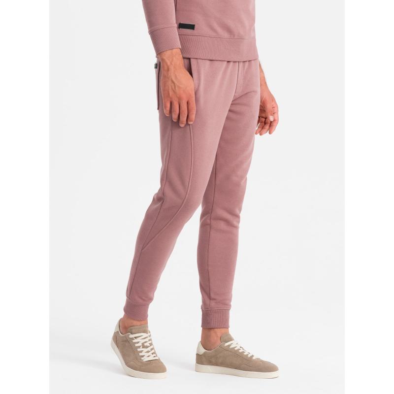 Pánská bavlněná mikinová souprava BASIC mikina bez kapuce + tepláky - tmavě růžová V4