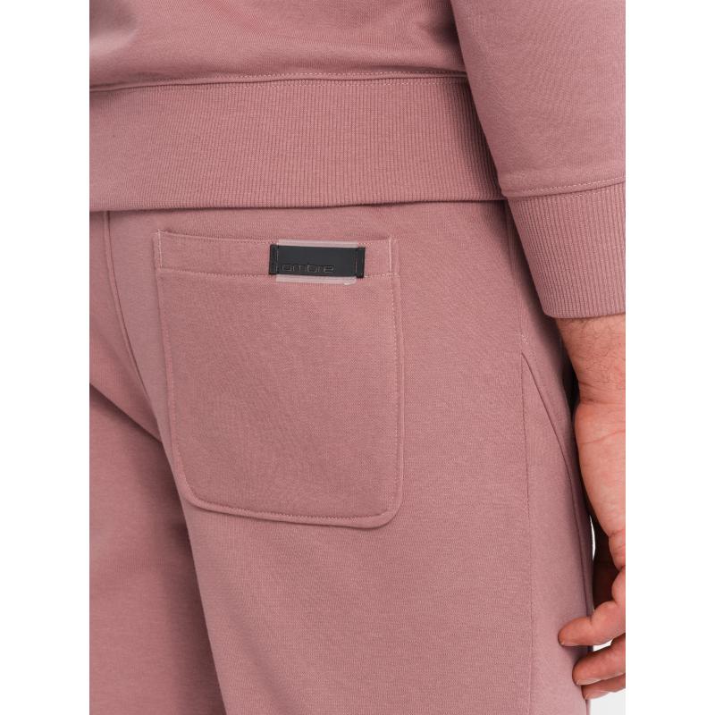 Pánská bavlněná mikinová souprava BASIC mikina bez kapuce + tepláky - tmavě růžová V4