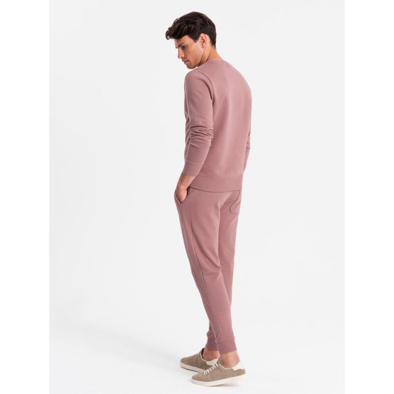 Pánská bavlněná mikinová souprava BASIC mikina bez kapuce + tepláky - tmavě růžová V4