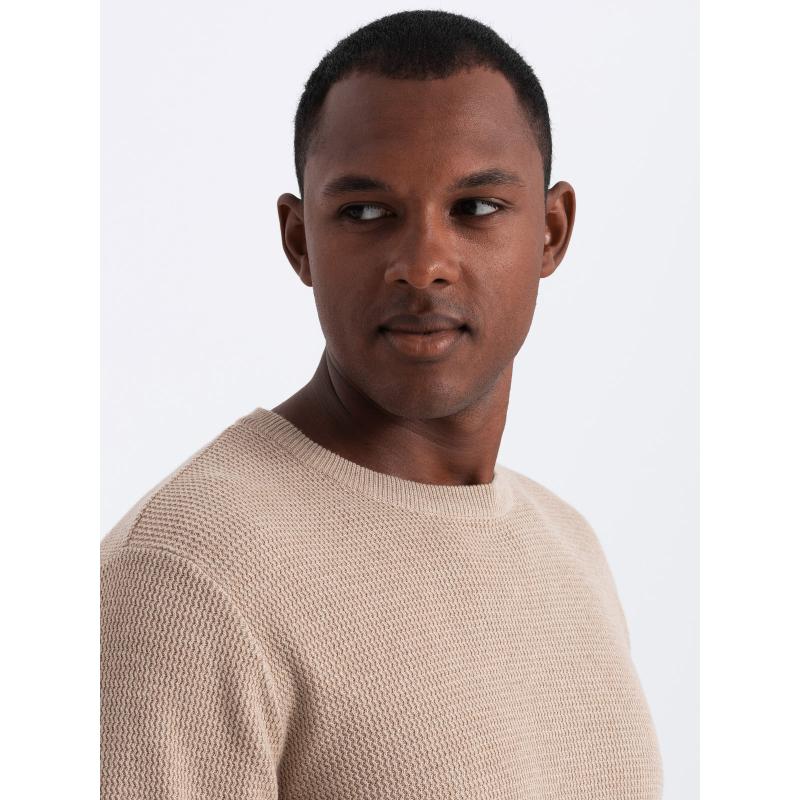 Pánský melanžový strukturovaný pletený svetr - pískový V3