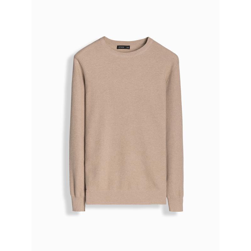 Pánský melanžový strukturovaný pletený svetr - pískový V3