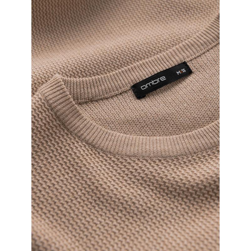 Pánský melanžový strukturovaný pletený svetr - pískový V3