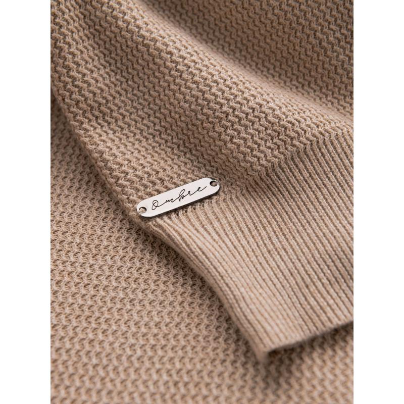 Pánský melanžový strukturovaný pletený svetr - pískový V3