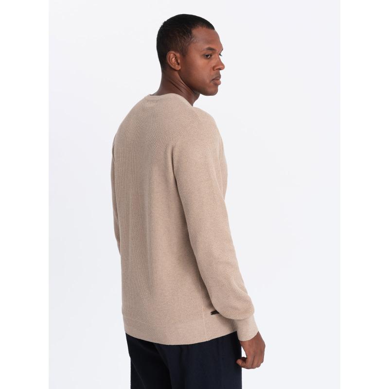 Pánský melanžový strukturovaný pletený svetr - pískový V3