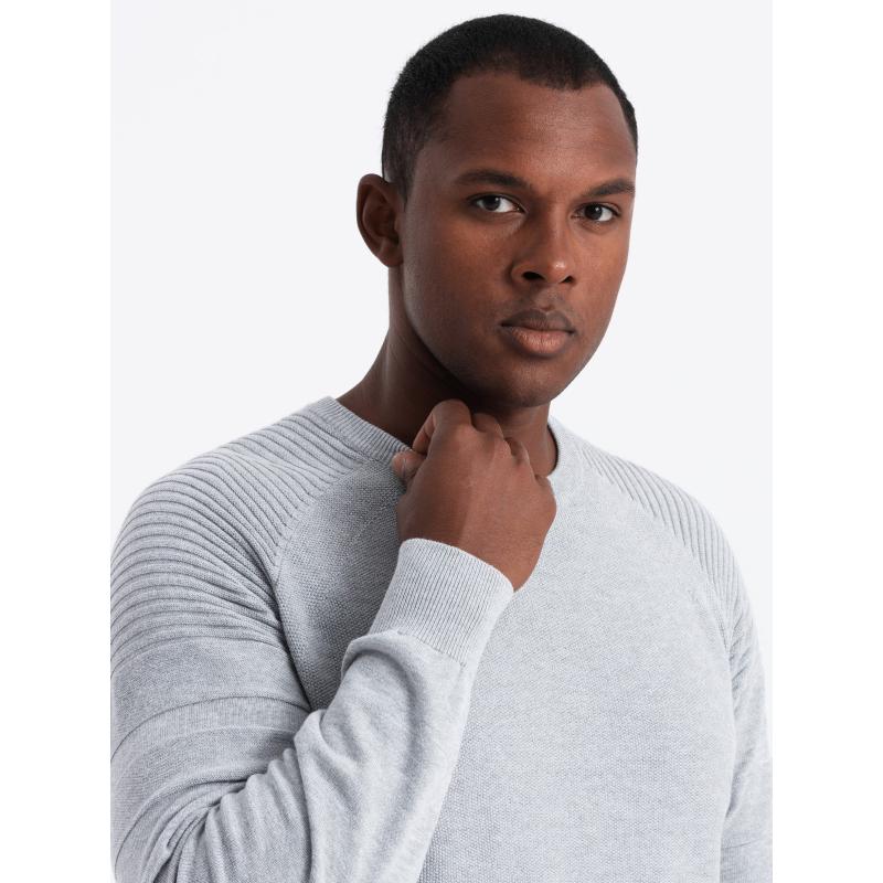 Férfi raglan pulóver bordázott ujjakkal - szürke V3