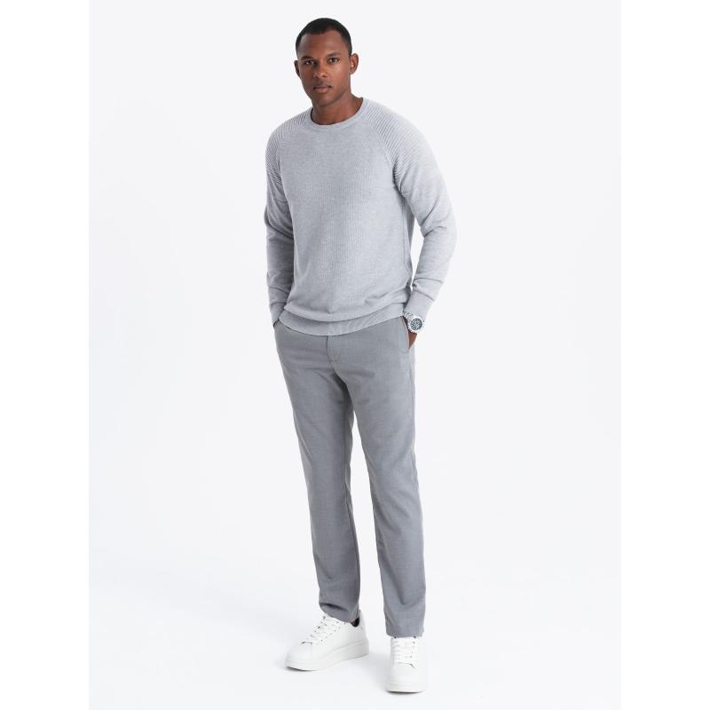 Férfi raglan pulóver bordázott ujjakkal - szürke V3