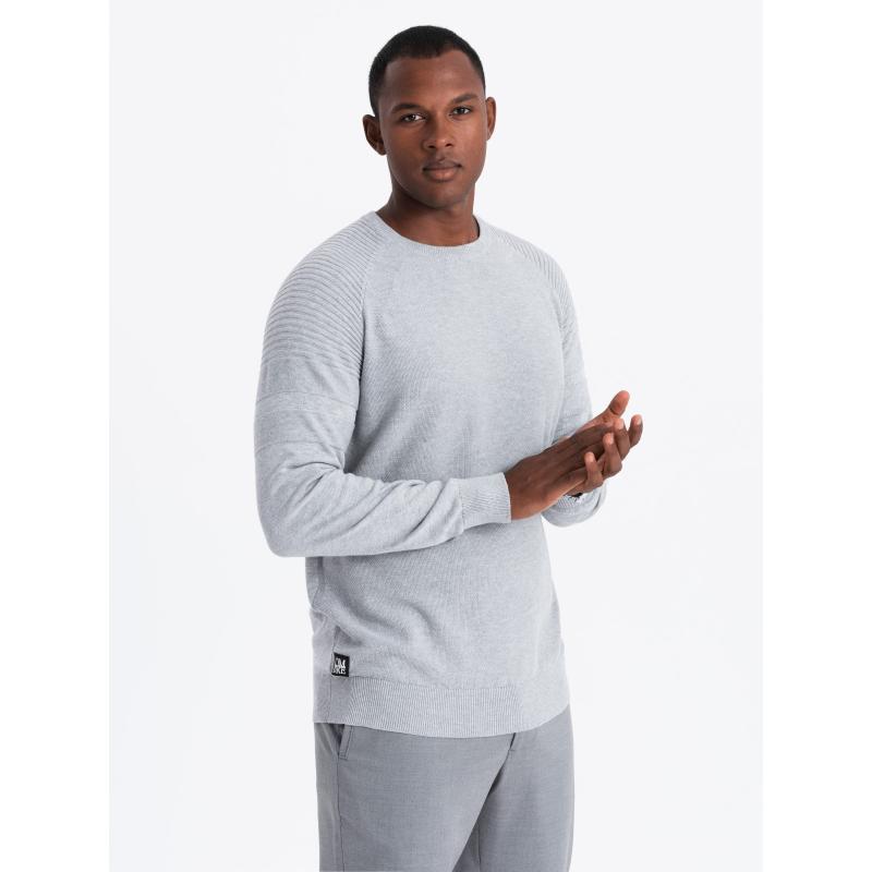 Férfi raglan pulóver bordázott ujjakkal - szürke V3