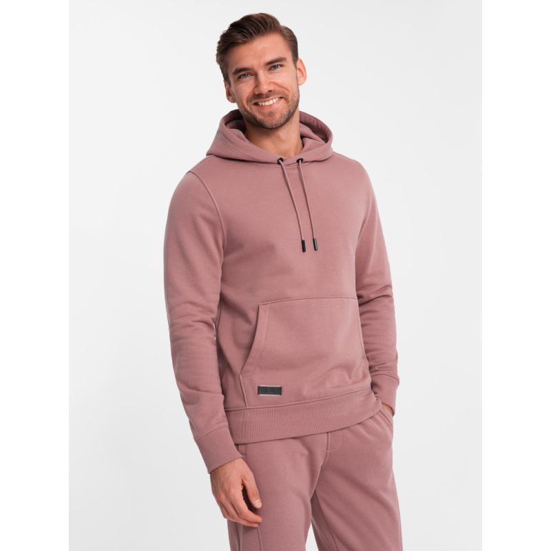 Férfi BASIC kenguru pulóver + melegítőnadrág - sötétrózsaszín V4