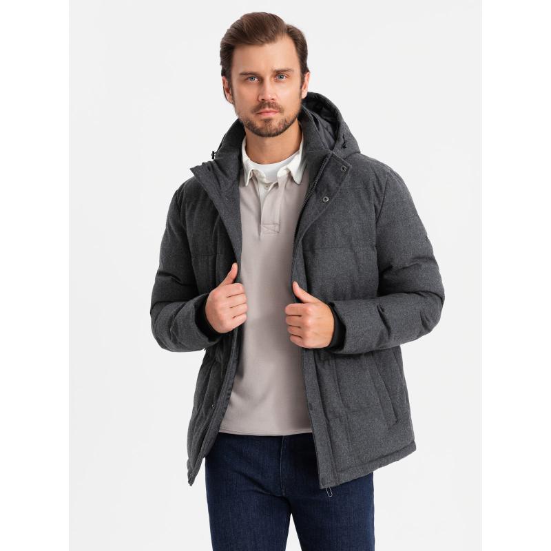 Férfi könnyű dzseki hálós béléssel és kapucnival - fekete V4