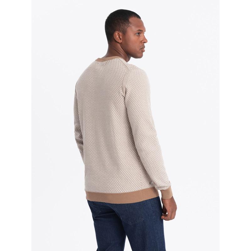 Pánský pletený svetr RELAXED FIT se vzory - světle hnědý V3
