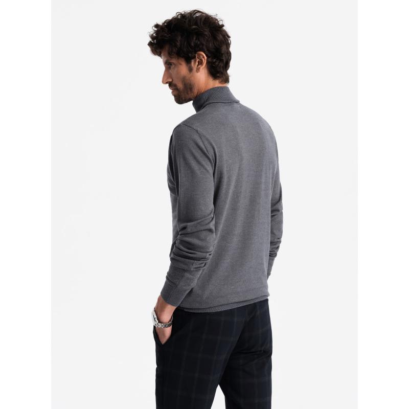 Jednobarevný pánský pletený rolák s viskózou - šedý melír V2