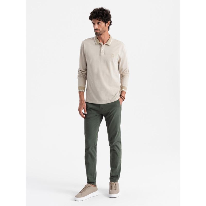 Pánská melanžová polokošile s dlouhým rukávem a výšivkou - písková melanž V4