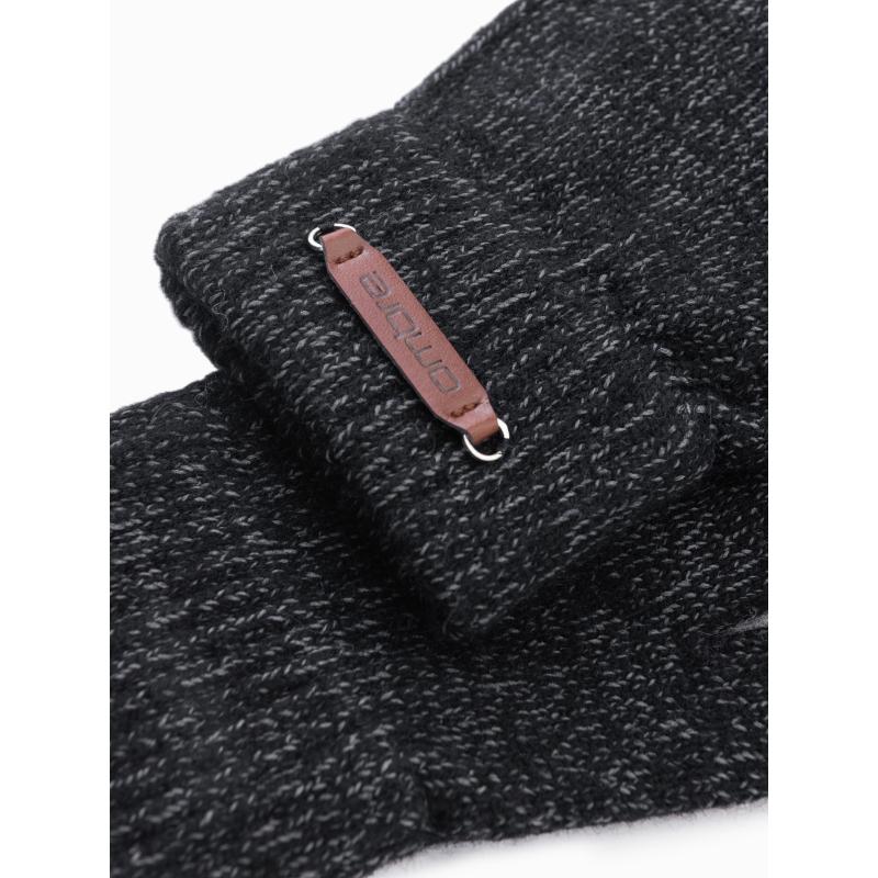 Pánské pletené rukavice s vlnou - černá melanž V1