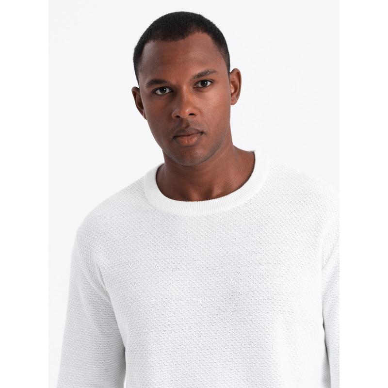 Férfi kötött RELAXED FIT rombuszszövésű pulóver - fehér V1