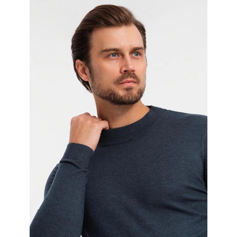 Pánský pletený svetr RELAXED FIT se vzory - tmavě modrý V1