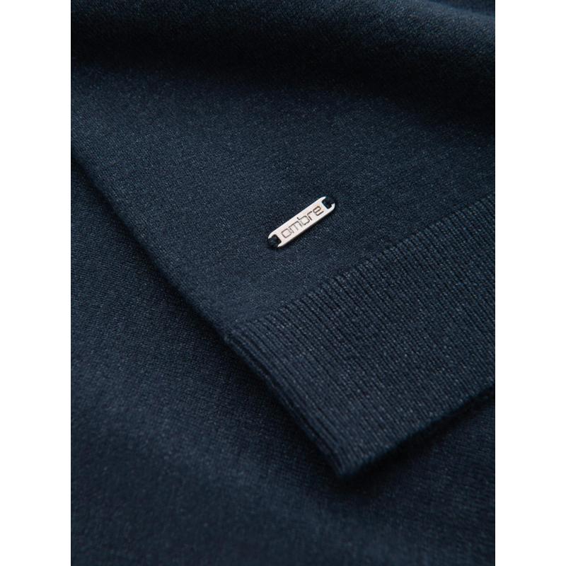 Pánský pletený svetr RELAXED FIT se vzory - tmavě modrý V1