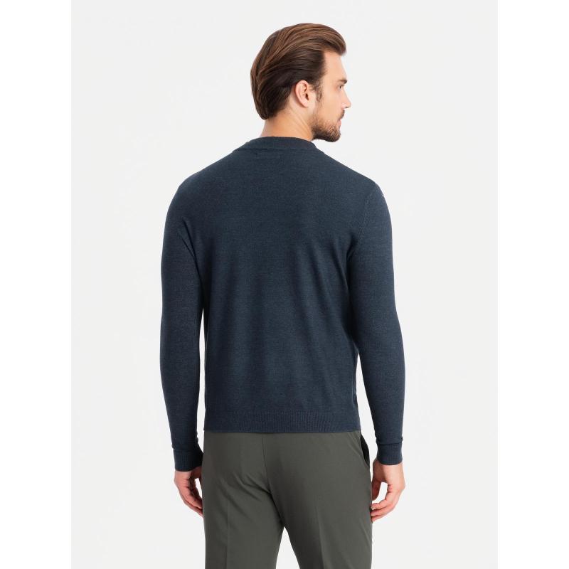 Pánský pletený svetr RELAXED FIT se vzory - tmavě modrý V1